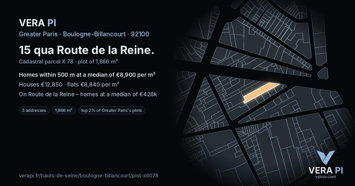 15 qua Route de la Reine, Boulogne-Billancourt at night – the plot lit, the parcels around coloured by the prices near them