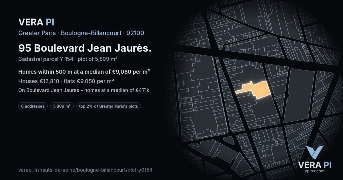 95 Boulevard Jean Jaurès, Boulogne-Billancourt at night – the plot lit, the parcels around coloured by the prices near them