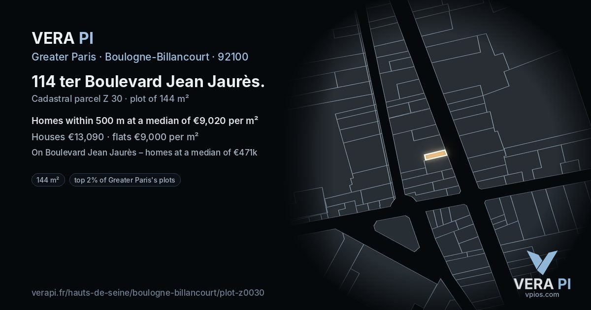 114 ter Boulevard Jean Jaurès, Boulogne-Billancourt at night – the plot lit, the parcels around coloured by the prices near them