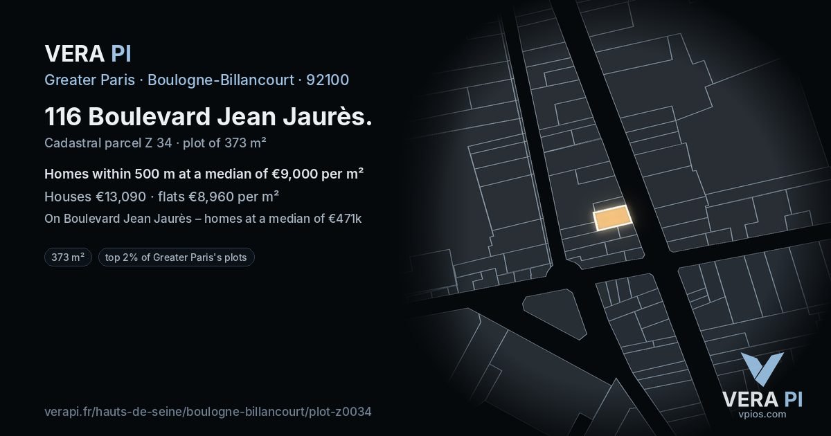 116 Boulevard Jean Jaurès, Boulogne-Billancourt at night – the plot lit, the parcels around coloured by the prices near them