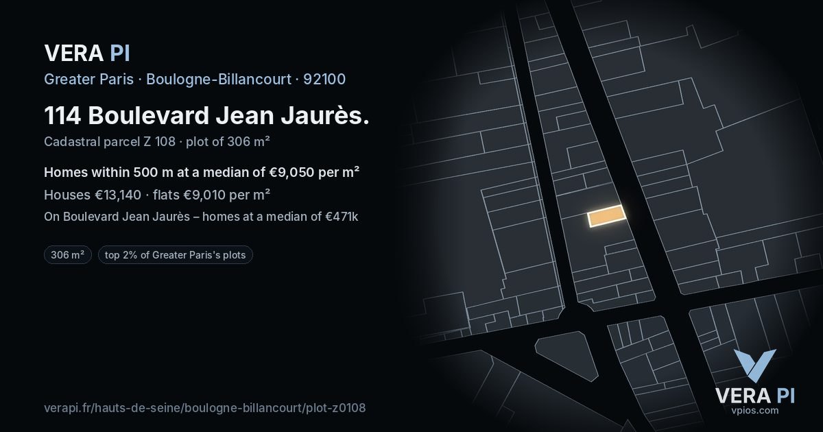 114 Boulevard Jean Jaurès, Boulogne-Billancourt at night – the plot lit, the parcels around coloured by the prices near them
