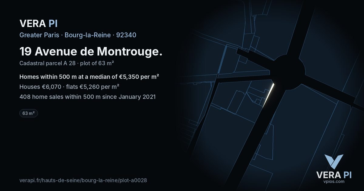 19 Avenue de Montrouge, Bourg-la-Reine at night – the plot lit, the parcels around coloured by the prices near them