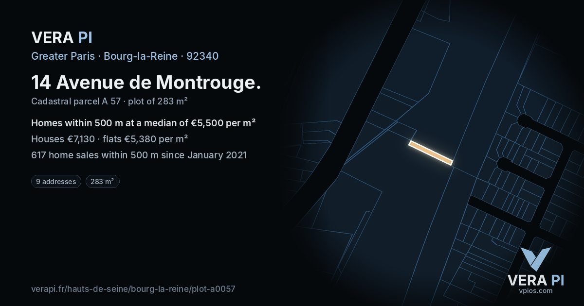 14 Avenue de Montrouge, Bourg-la-Reine at night – the plot lit, the parcels around coloured by the prices near them