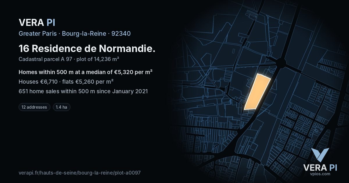 16 Residence de Normandie, Bourg-la-Reine at night – the plot lit, the parcels around coloured by the prices near them