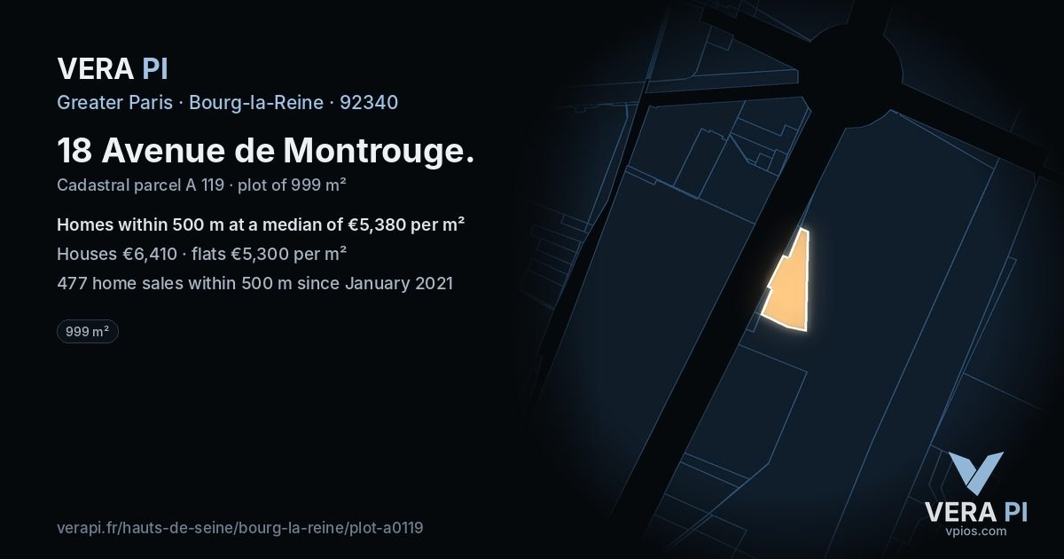 18 Avenue de Montrouge, Bourg-la-Reine at night – the plot lit, the parcels around coloured by the prices near them