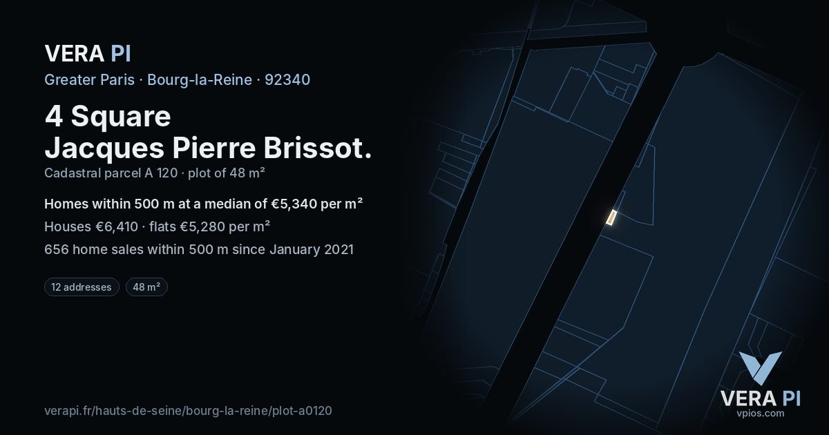 4 Square Jacques Pierre Brissot, Bourg-la-Reine at night – the plot lit, the parcels around coloured by the prices near them