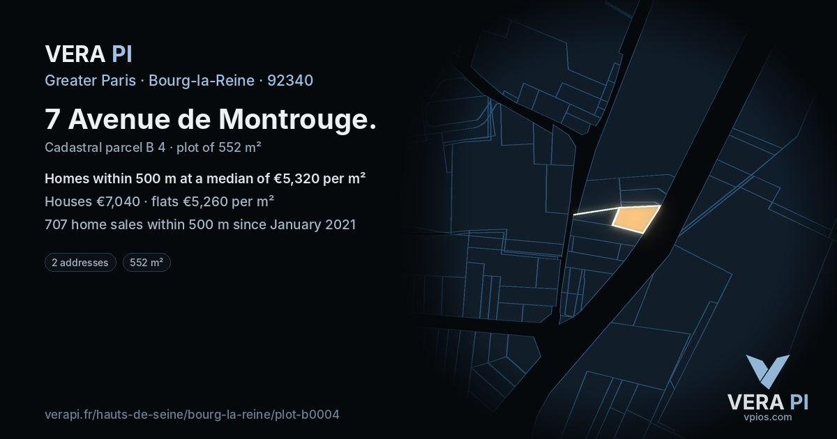 7 Avenue de Montrouge, Bourg-la-Reine at night – the plot lit, the parcels around coloured by the prices near them
