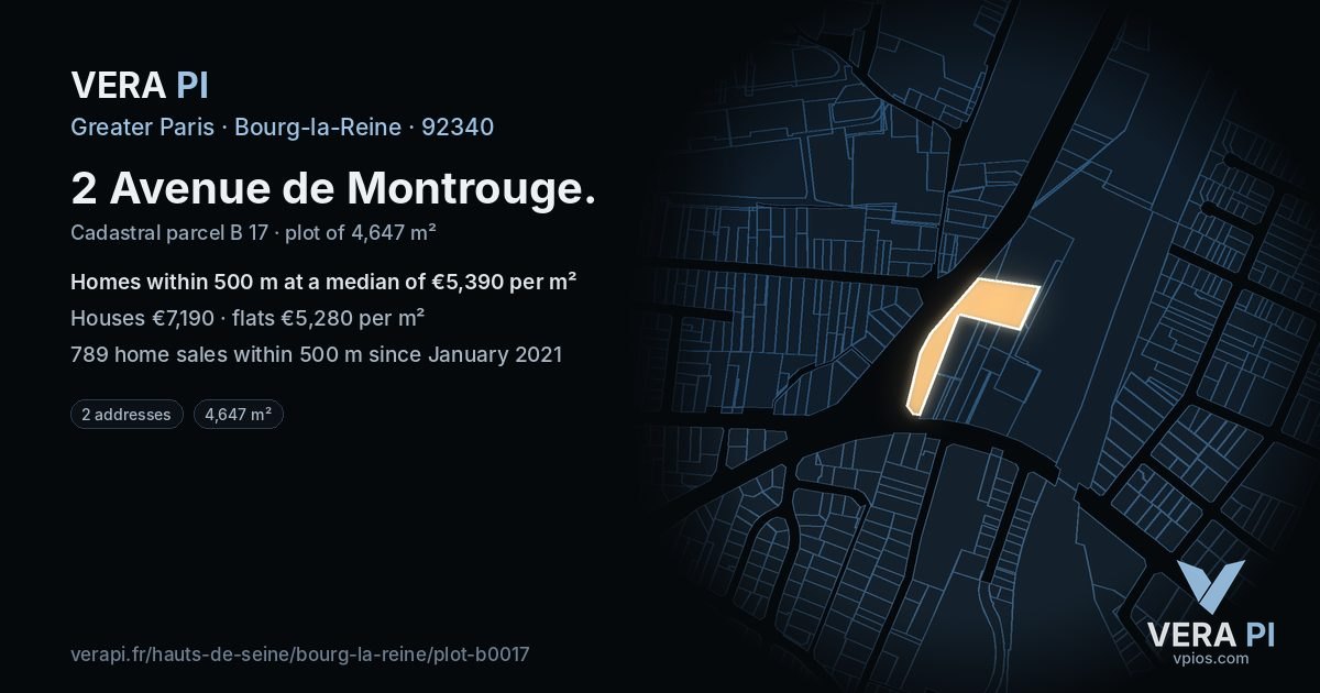 2 Avenue de Montrouge, Bourg-la-Reine at night – the plot lit, the parcels around coloured by the prices near them
