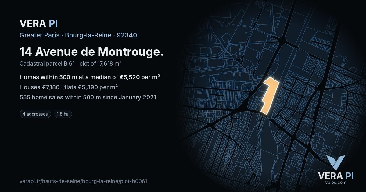 14 Avenue de Montrouge, Bourg-la-Reine at night – the plot lit, the parcels around coloured by the prices near them