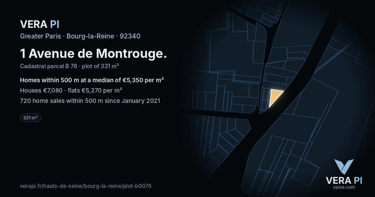 1 Avenue de Montrouge, Bourg-la-Reine at night – the plot lit, the parcels around coloured by the prices near them