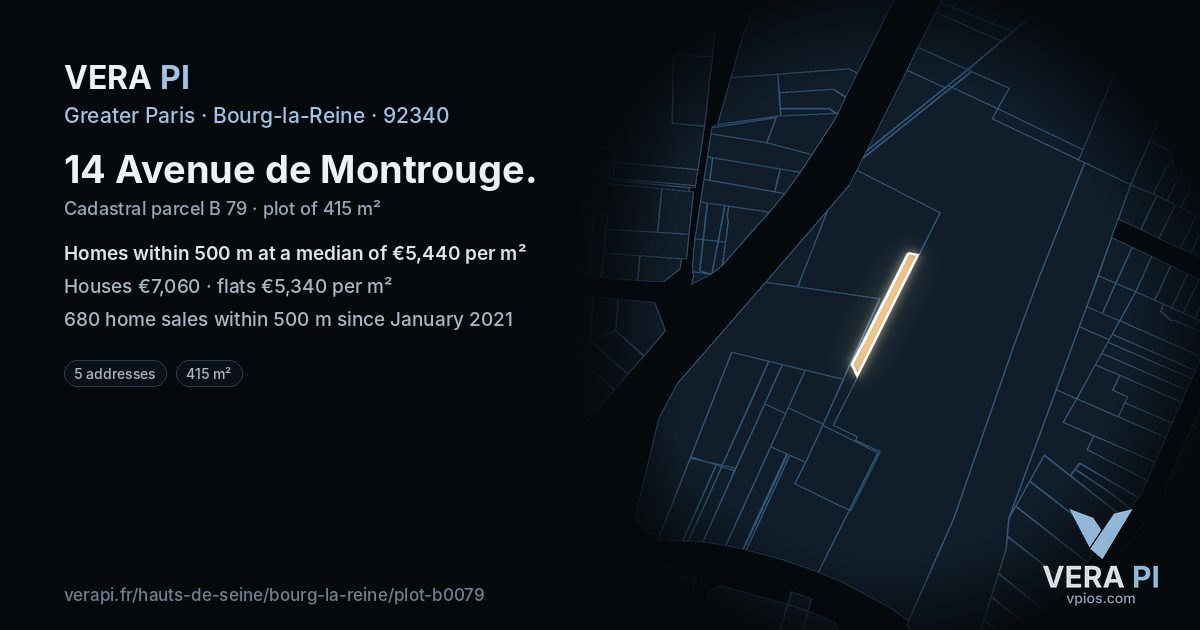 14 Avenue de Montrouge, Bourg-la-Reine at night – the plot lit, the parcels around coloured by the prices near them