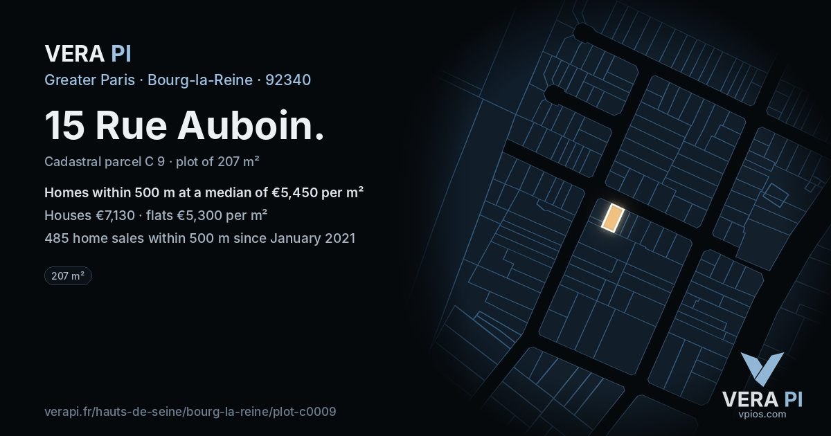15 Rue Auboin, Bourg-la-Reine at night – the plot lit, the parcels around coloured by the prices near them