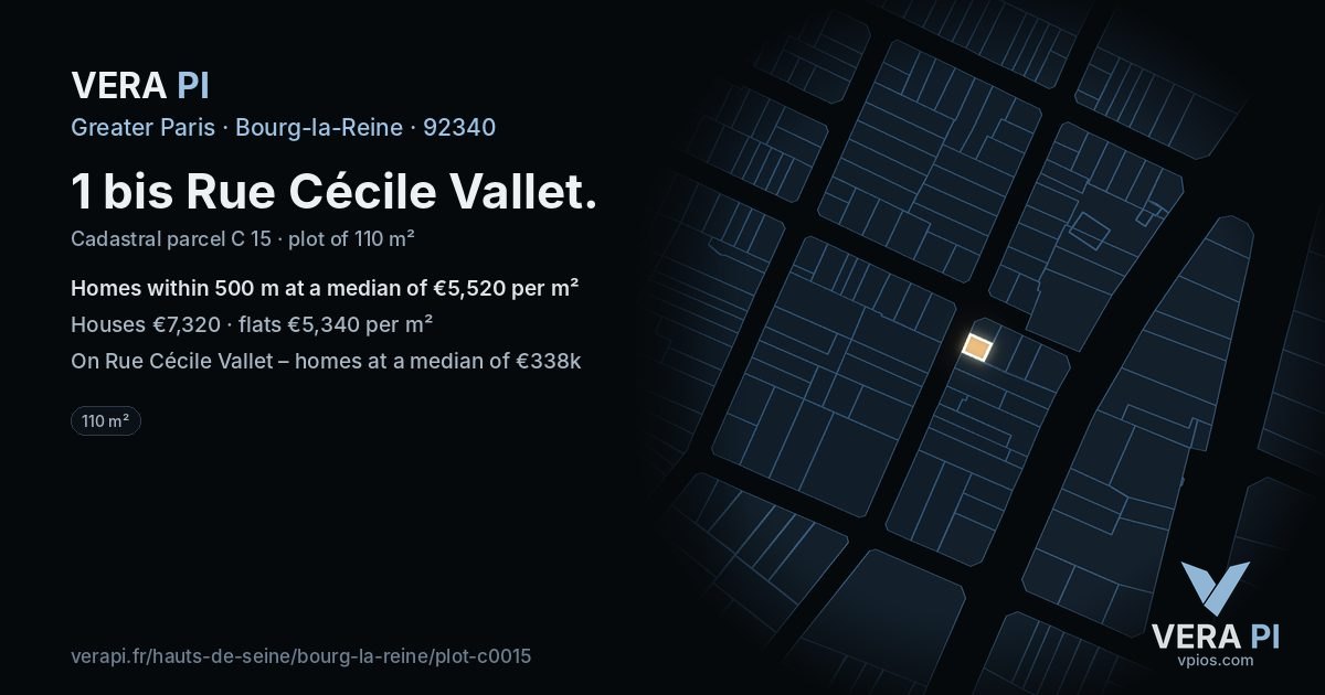 1 bis Rue Cécile Vallet, Bourg-la-Reine at night – the plot lit, the parcels around coloured by the prices near them