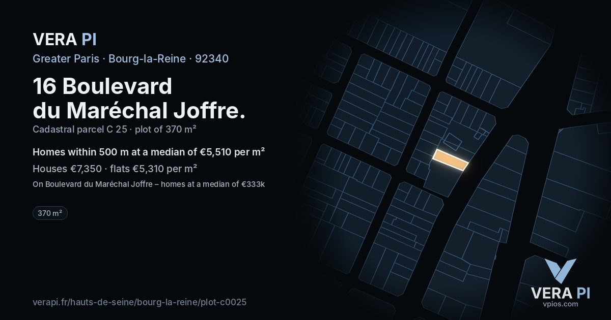 16 Boulevard du Maréchal Joffre, Bourg-la-Reine at night – the plot lit, the parcels around coloured by the prices near them
