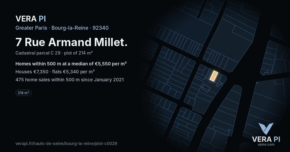 7 Rue Armand Millet, Bourg-la-Reine at night – the plot lit, the parcels around coloured by the prices near them