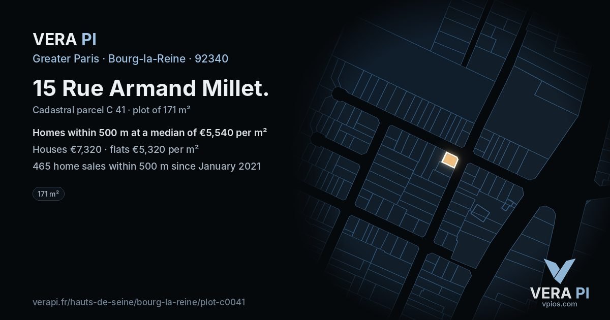 15 Rue Armand Millet, Bourg-la-Reine at night – the plot lit, the parcels around coloured by the prices near them