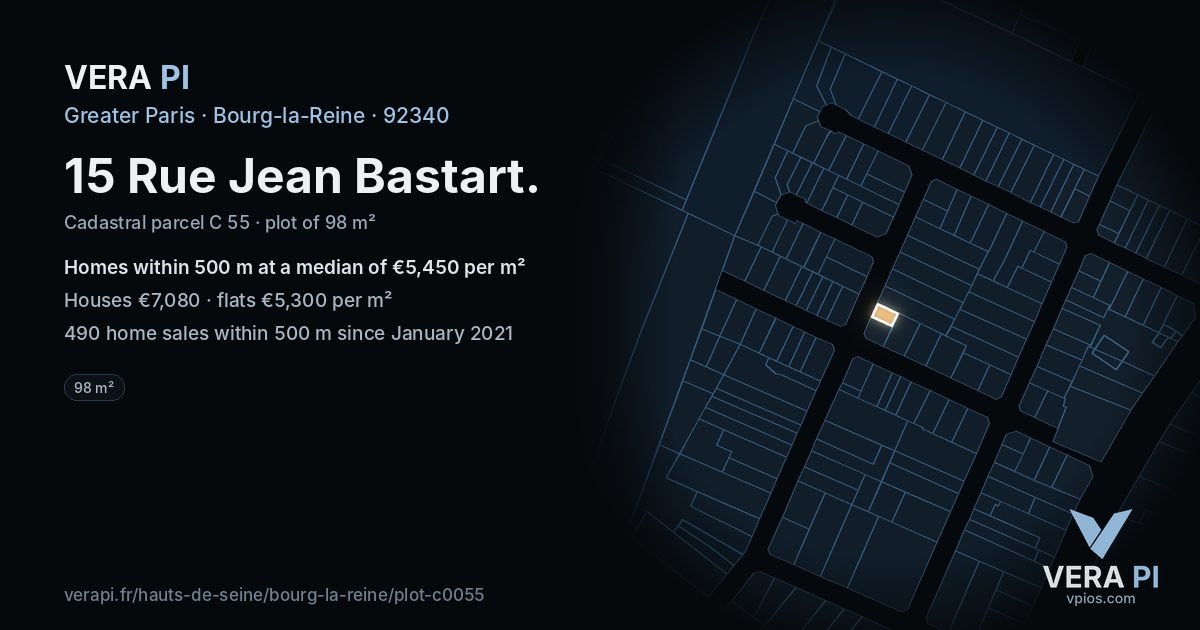 15 Rue Jean Bastart, Bourg-la-Reine at night – the plot lit, the parcels around coloured by the prices near them