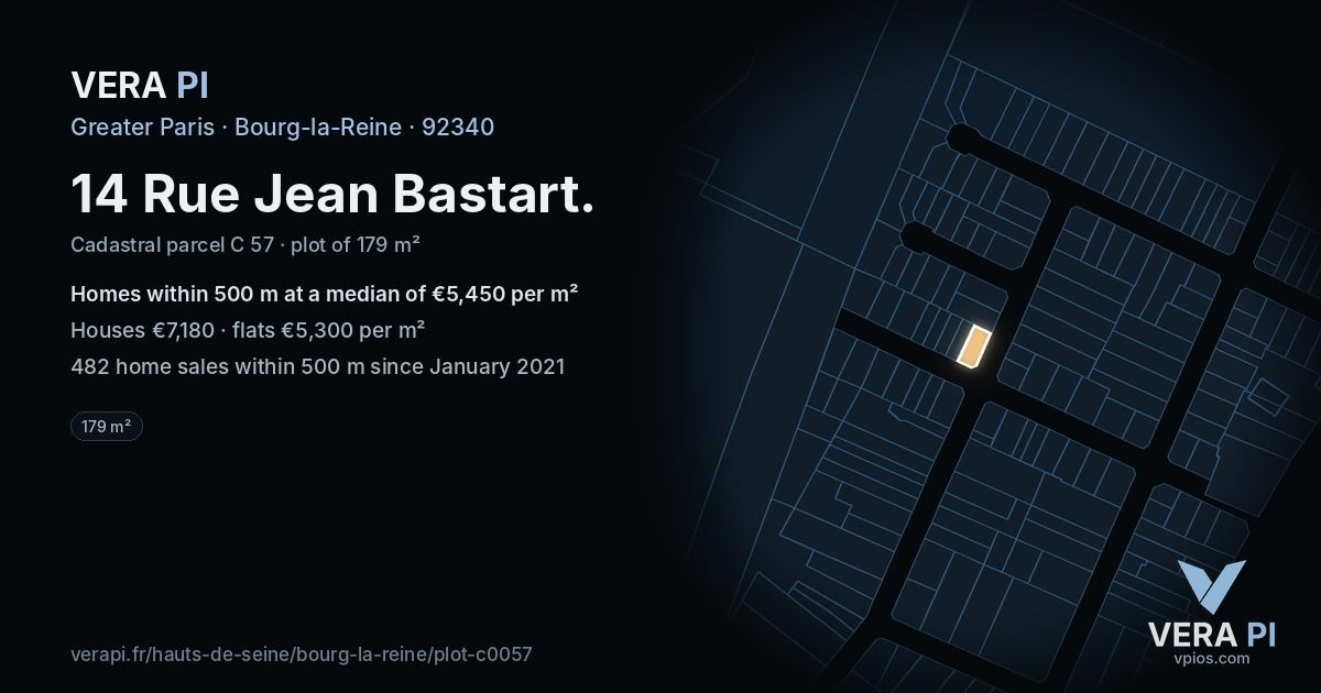 14 Rue Jean Bastart, Bourg-la-Reine at night – the plot lit, the parcels around coloured by the prices near them