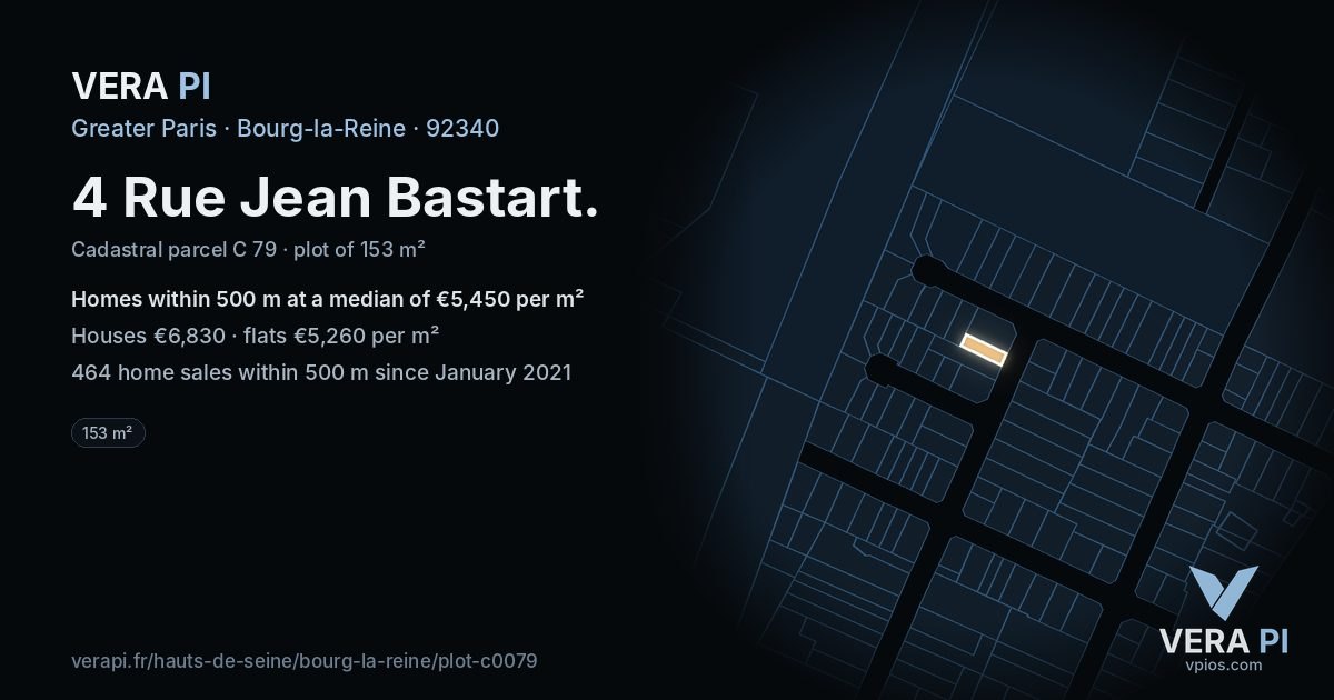 4 Rue Jean Bastart, Bourg-la-Reine at night – the plot lit, the parcels around coloured by the prices near them