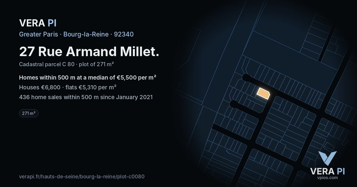27 Rue Armand Millet, Bourg-la-Reine at night – the plot lit, the parcels around coloured by the prices near them
