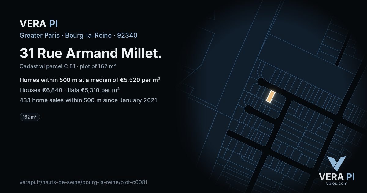 31 Rue Armand Millet, Bourg-la-Reine at night – the plot lit, the parcels around coloured by the prices near them