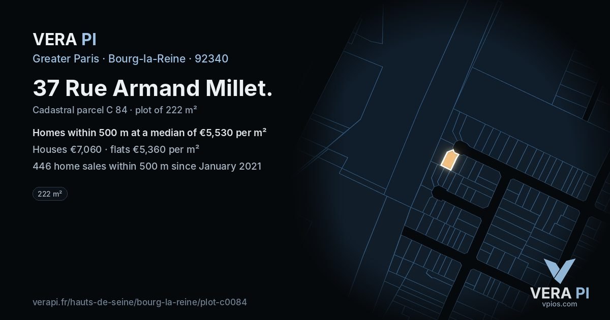 37 Rue Armand Millet, Bourg-la-Reine at night – the plot lit, the parcels around coloured by the prices near them