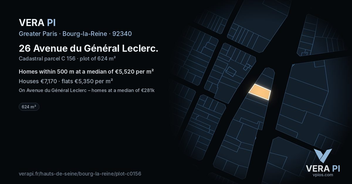 26 Avenue du Général Leclerc, Bourg-la-Reine at night – the plot lit, the parcels around coloured by the prices near them