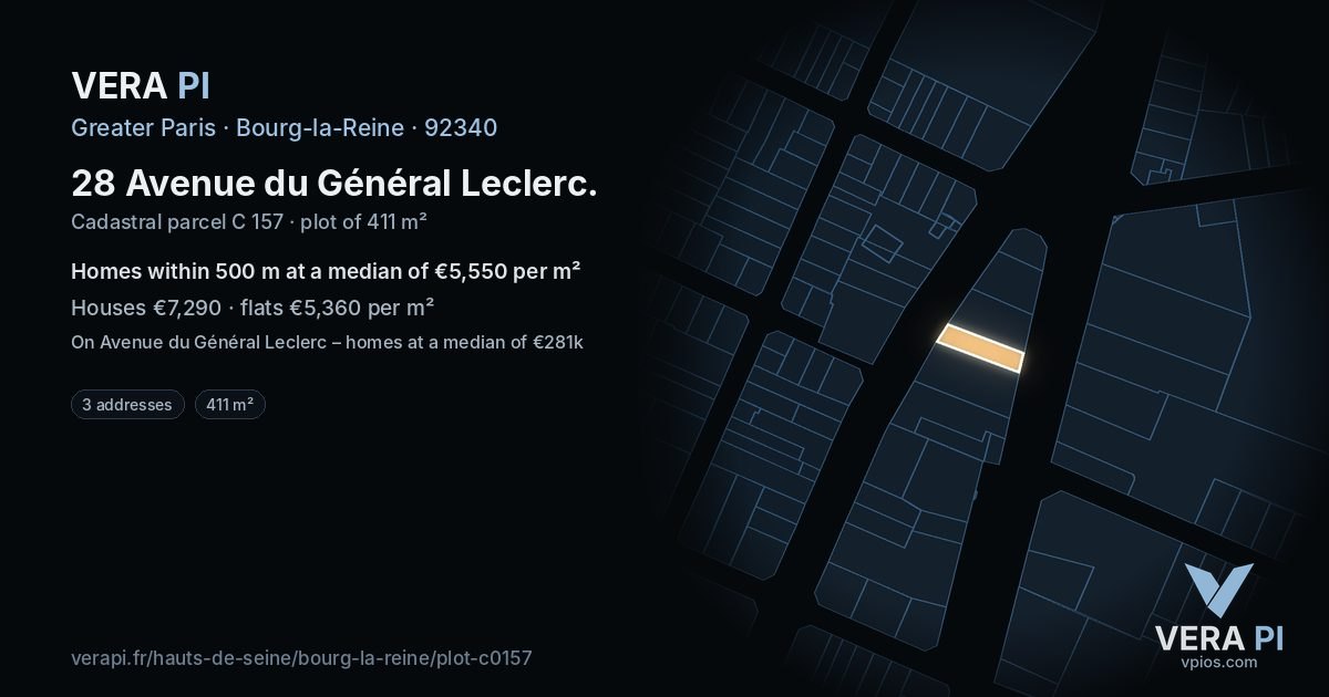 28 Avenue du Général Leclerc, Bourg-la-Reine at night – the plot lit, the parcels around coloured by the prices near them