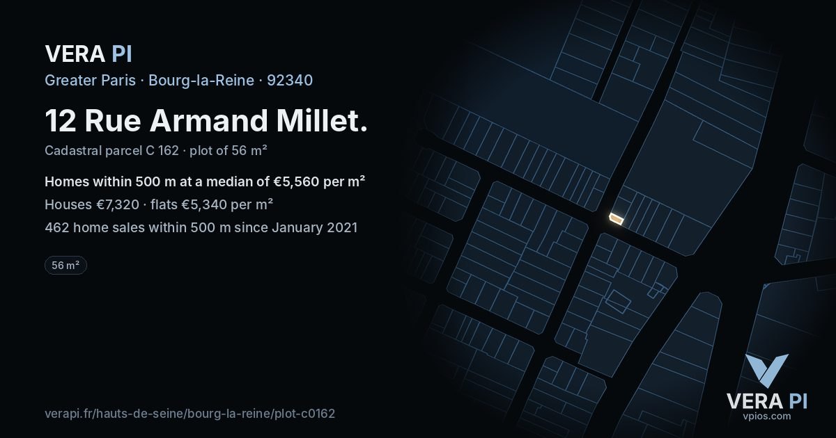 12 Rue Armand Millet, Bourg-la-Reine at night – the plot lit, the parcels around coloured by the prices near them