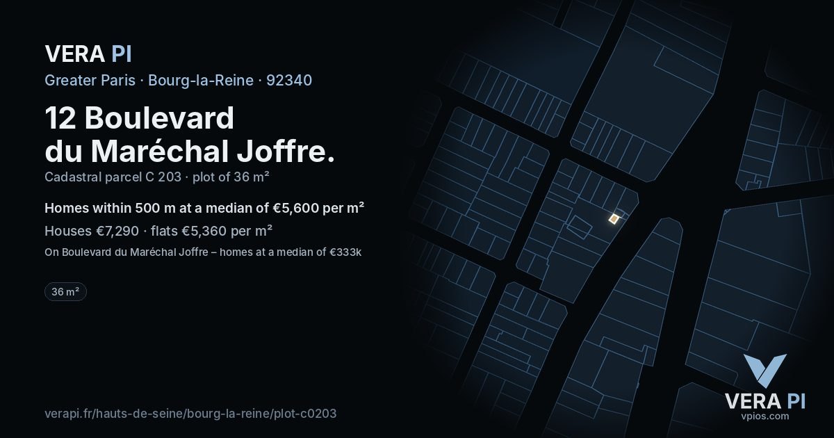 12 Boulevard du Maréchal Joffre, Bourg-la-Reine at night – the plot lit, the parcels around coloured by the prices near them