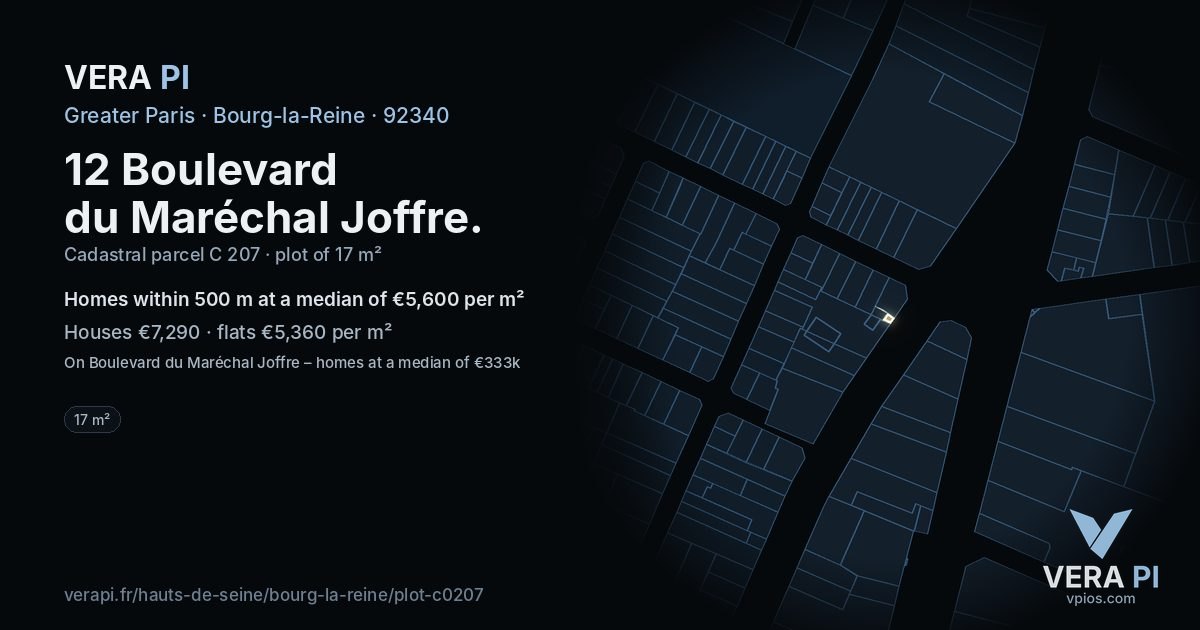 12 Boulevard du Maréchal Joffre, Bourg-la-Reine at night – the plot lit, the parcels around coloured by the prices near them