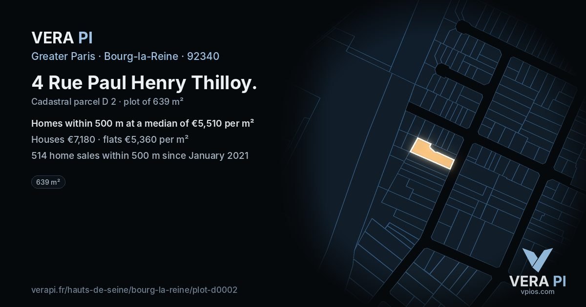 4 Rue Paul Henry Thilloy, Bourg-la-Reine at night – the plot lit, the parcels around coloured by the prices near them