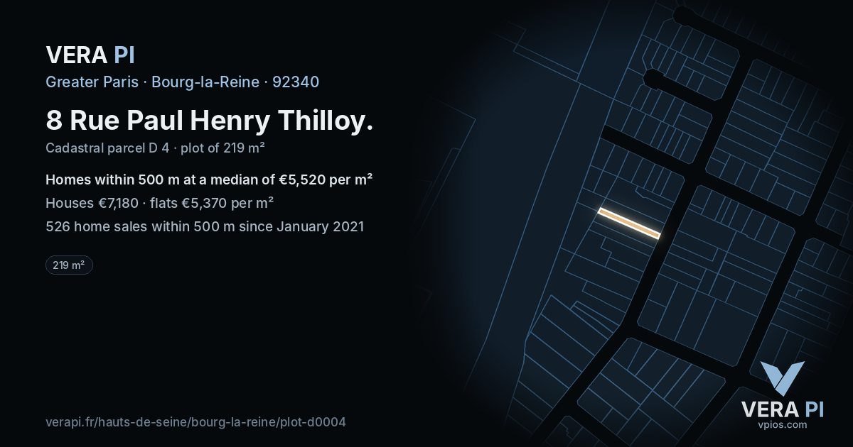 8 Rue Paul Henry Thilloy, Bourg-la-Reine at night – the plot lit, the parcels around coloured by the prices near them