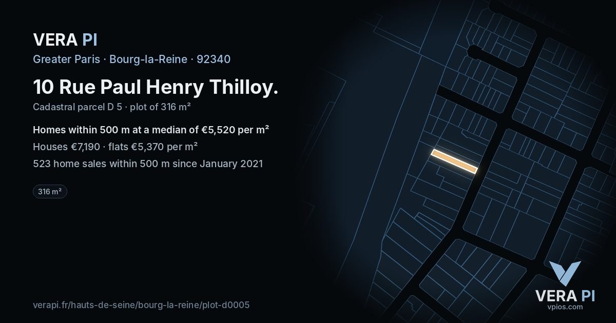 10 Rue Paul Henry Thilloy, Bourg-la-Reine at night – the plot lit, the parcels around coloured by the prices near them