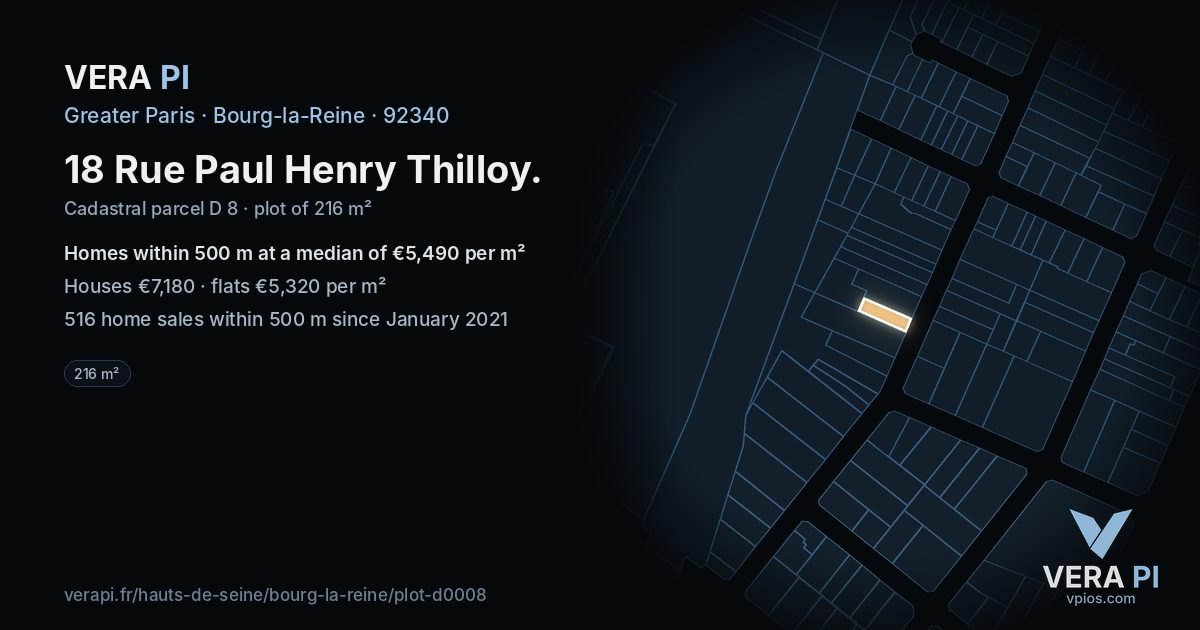 18 Rue Paul Henry Thilloy, Bourg-la-Reine at night – the plot lit, the parcels around coloured by the prices near them