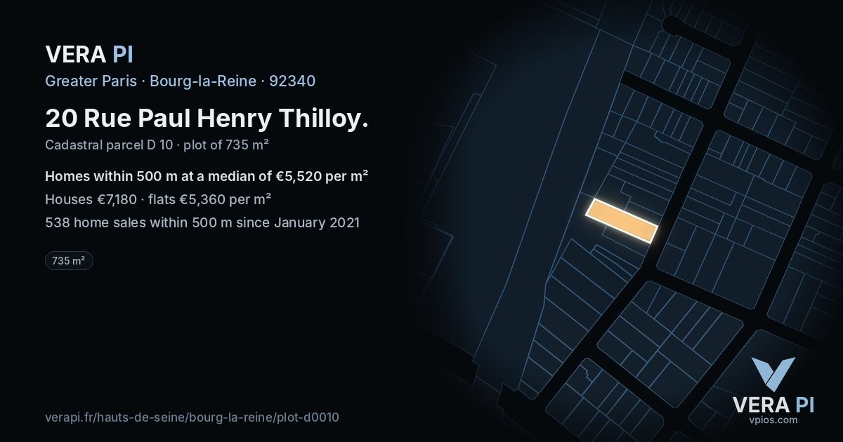 20 Rue Paul Henry Thilloy, Bourg-la-Reine at night – the plot lit, the parcels around coloured by the prices near them