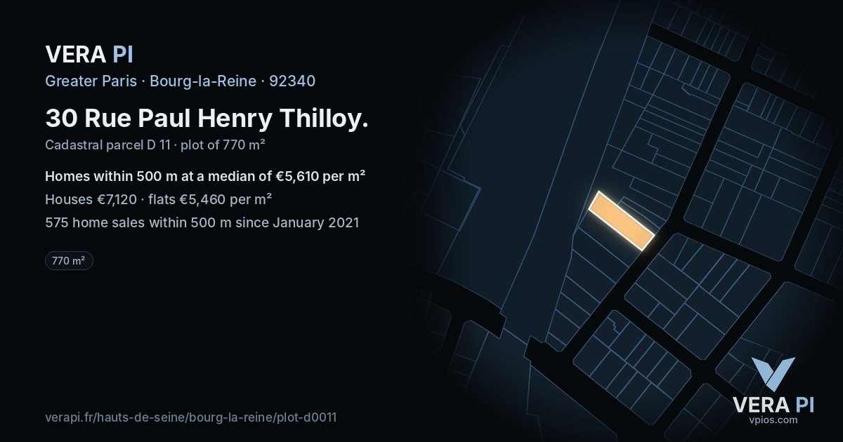 30 Rue Paul Henry Thilloy, Bourg-la-Reine at night – the plot lit, the parcels around coloured by the prices near them