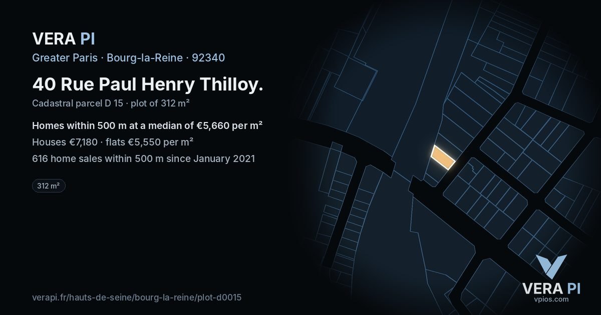 40 Rue Paul Henry Thilloy, Bourg-la-Reine at night – the plot lit, the parcels around coloured by the prices near them