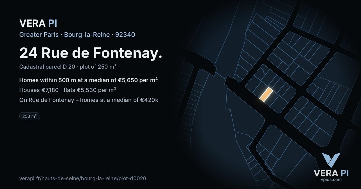 24 Rue de Fontenay, Bourg-la-Reine at night – the plot lit, the parcels around coloured by the prices near them