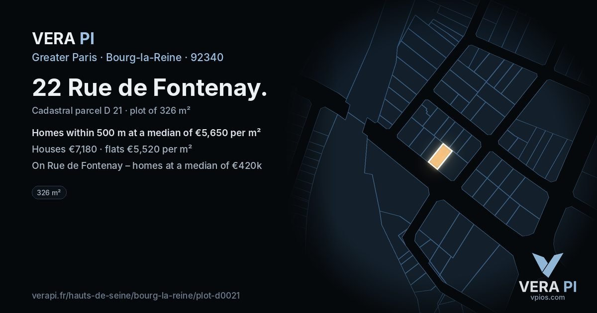 22 Rue de Fontenay, Bourg-la-Reine at night – the plot lit, the parcels around coloured by the prices near them