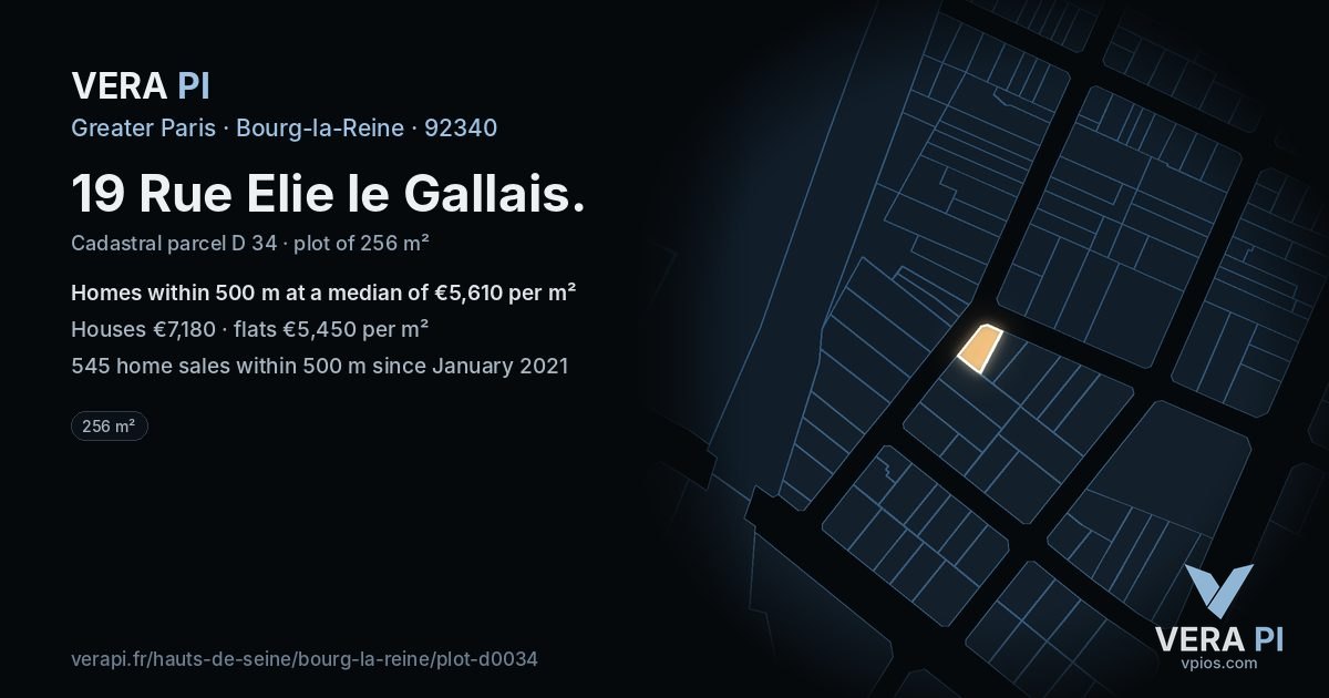 19 Rue Elie le Gallais, Bourg-la-Reine at night – the plot lit, the parcels around coloured by the prices near them