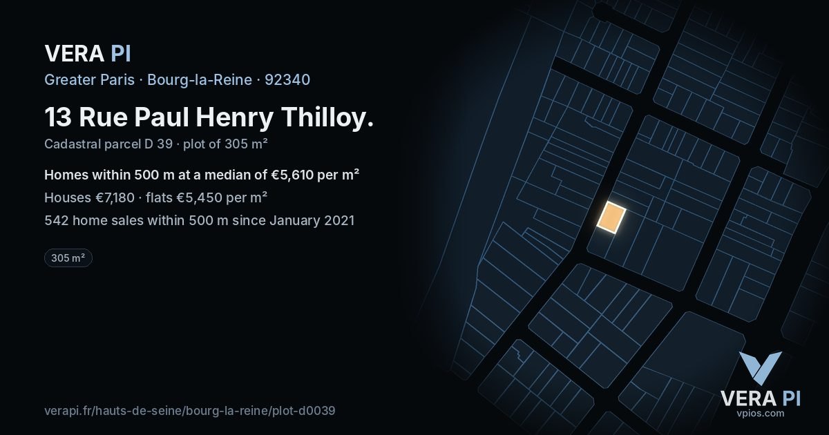 13 Rue Paul Henry Thilloy, Bourg-la-Reine at night – the plot lit, the parcels around coloured by the prices near them