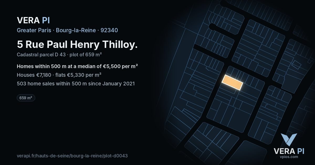 5 Rue Paul Henry Thilloy, Bourg-la-Reine at night – the plot lit, the parcels around coloured by the prices near them