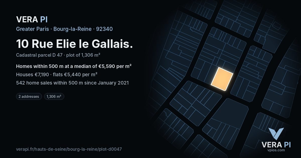 10 Rue Elie le Gallais, Bourg-la-Reine at night – the plot lit, the parcels around coloured by the prices near them
