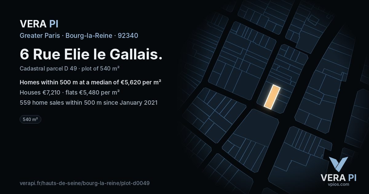 6 Rue Elie le Gallais, Bourg-la-Reine at night – the plot lit, the parcels around coloured by the prices near them
