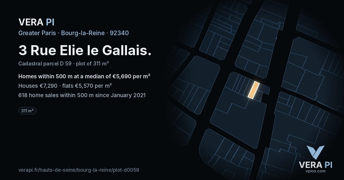 3 Rue Elie le Gallais, Bourg-la-Reine at night – the plot lit, the parcels around coloured by the prices near them