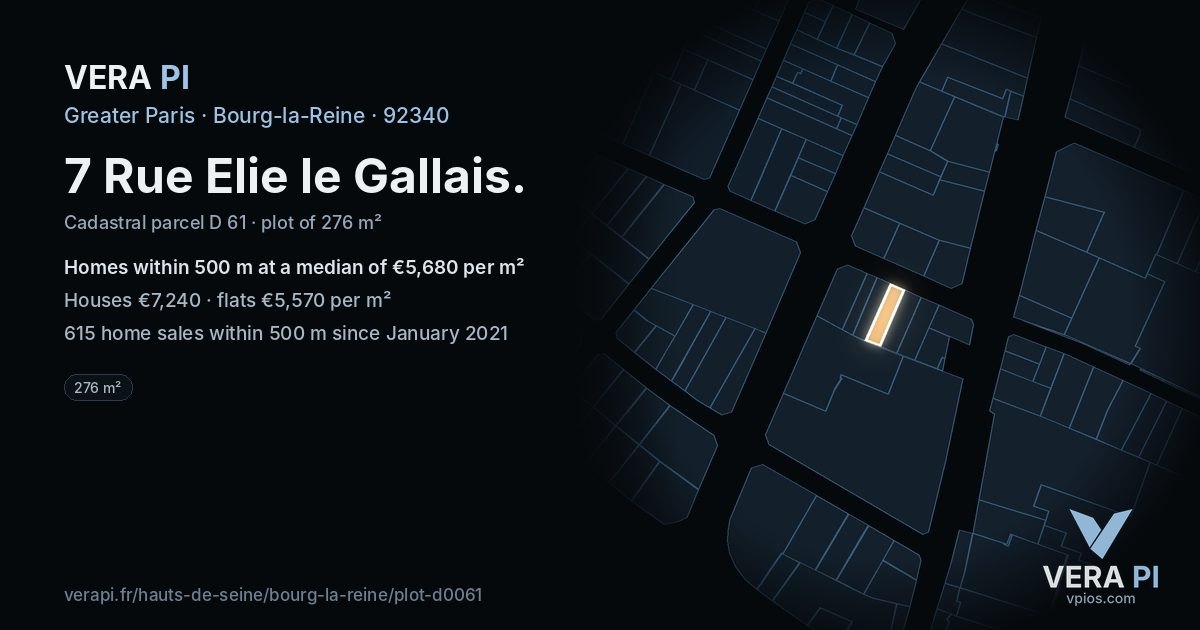 7 Rue Elie le Gallais, Bourg-la-Reine at night – the plot lit, the parcels around coloured by the prices near them