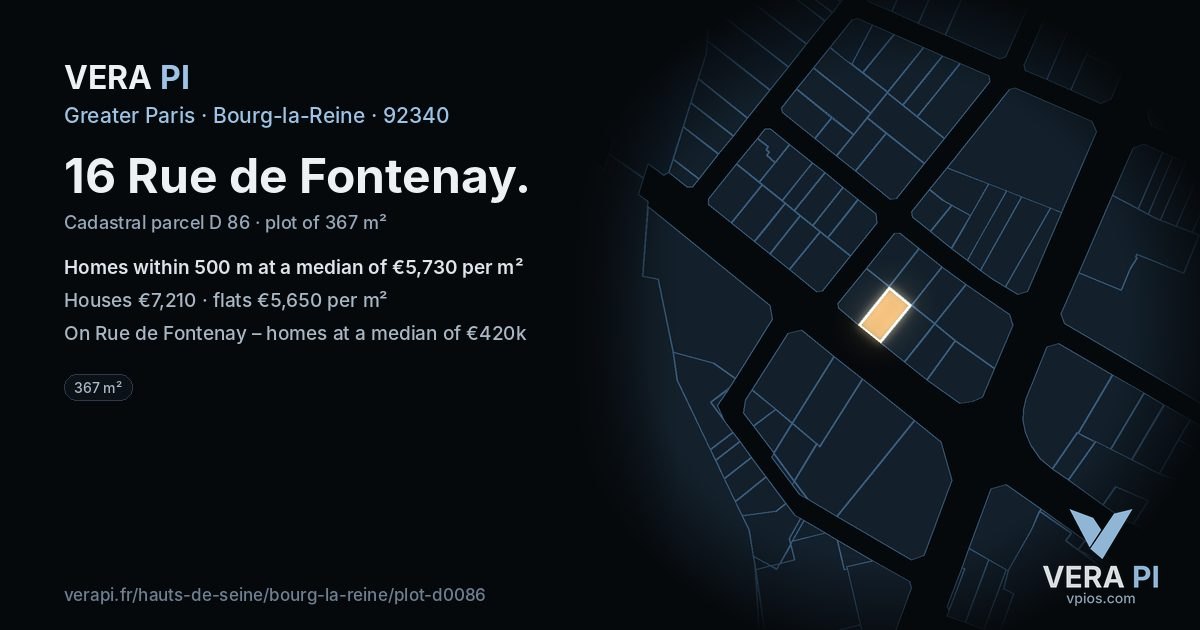 16 Rue de Fontenay, Bourg-la-Reine at night – the plot lit, the parcels around coloured by the prices near them