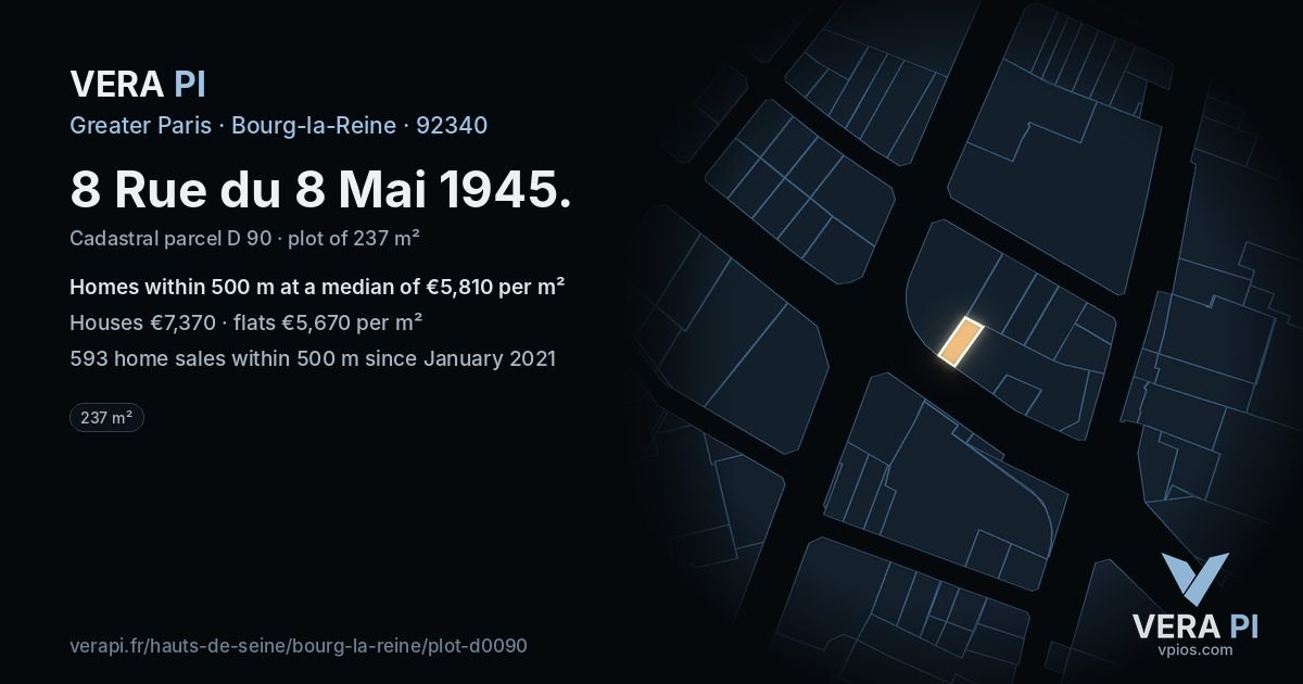 8 Rue du 8 Mai 1945, Bourg-la-Reine at night – the plot lit, the parcels around coloured by the prices near them