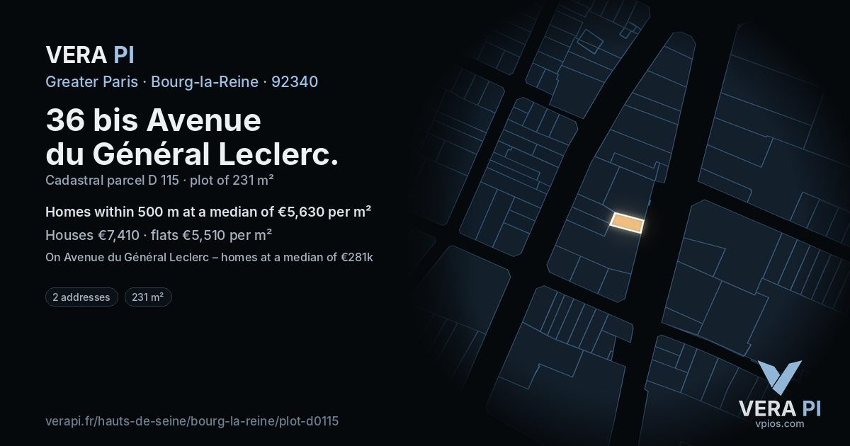36 bis Avenue du Général Leclerc, Bourg-la-Reine at night – the plot lit, the parcels around coloured by the prices near them